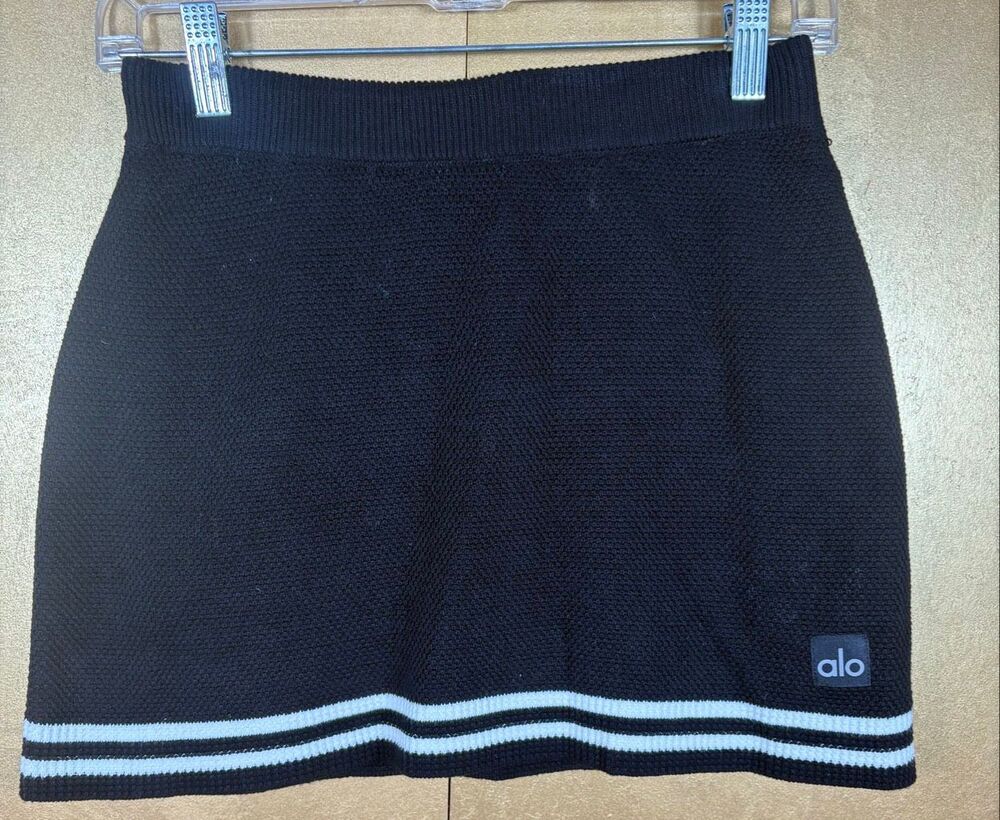 Alo Yoga Tennis Club Sweater Knit Skirt Black/Ivory Size XS